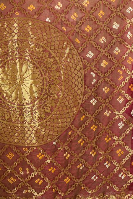 Naintara Bajaj_Maroon Silk Zari Woven Design Banarasi Bandhej Dupatta _Online_at_Aza_Fashions