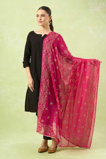 Shop_Samyukta Singhania_Pink Cotton Kota Block Printed Dupatta_Online_at_Aza_Fashions