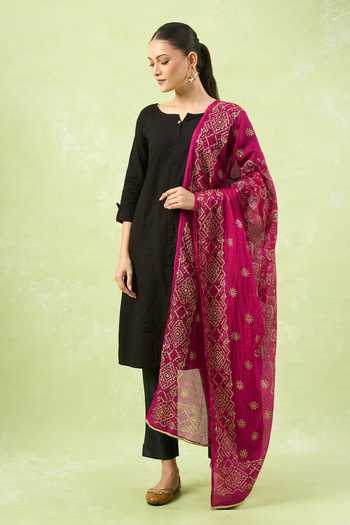 Samyukta Singhania_Wine Cotton Embroidery Kota Block Printed Dupatta_Online_at_Aza_Fashions