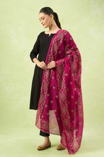 Samyukta Singhania_Wine Cotton Embroidery Kota Block Printed Dupatta_at_Aza_Fashions