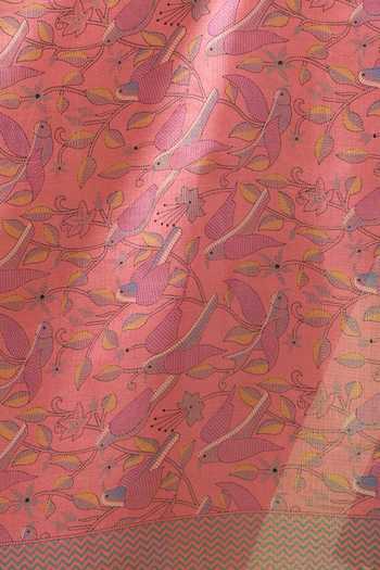 Buy_Samyukta Singhania_Peach Tassels Printed Silk Blend Dupatta