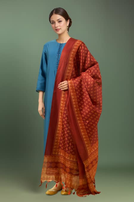Samyukta Singhania Rust Printed Dupatta 
