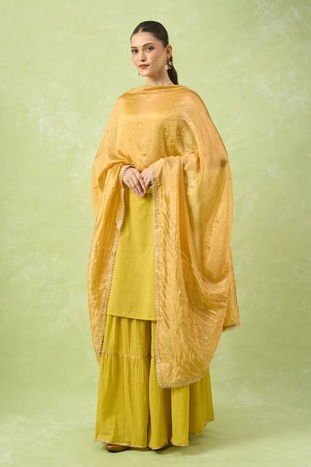 Samyukta Singhania_Gold Gotta Patti Sequinned Dupatta_Online_at_Aza_Fashions