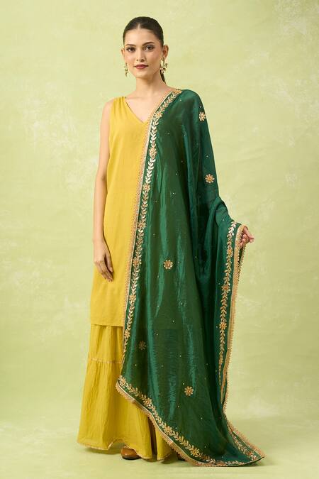 Shop_Samyukta Singhania_Green Embroidered Dupatta With Beads And Stones_Online_at_Aza_Fashions
