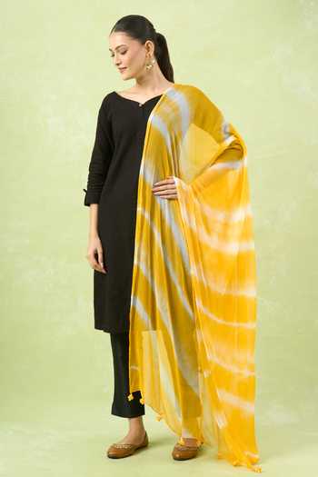 Samyukta Singhania_Yellow Polyester, Chiffon And White Striped Dupatta_Online_at_Aza_Fashions