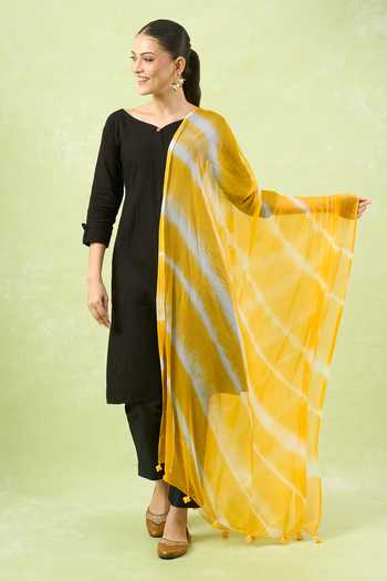 Samyukta Singhania_Yellow Polyester, Chiffon And White Striped Dupatta_at_Aza_Fashions