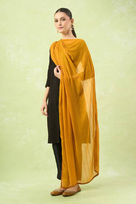 Shop Samyukta Singhania Mustard Sequence Chiffon Dupatta Online at Aza Fashions Shop_Samyukta Singhania_Mustard Sequence Chiffon Dupatta_Online_at_Aza_Fashions