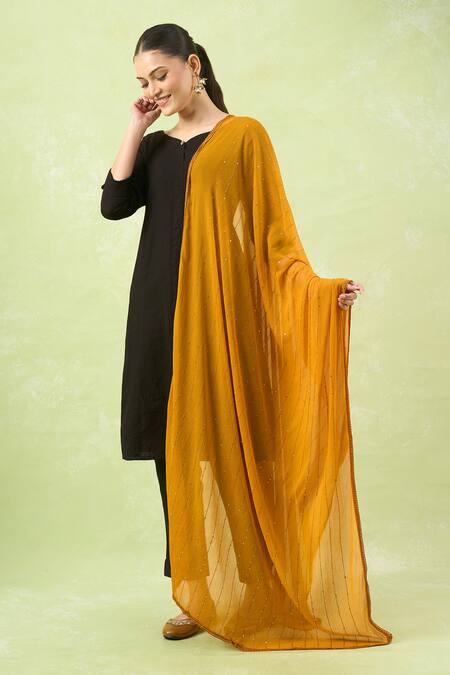 Shop Samyukta Singhania Mustard Sequence Chiffon Dupatta at Aza Fashions Shop_Samyukta Singhania_Mustard Sequence Chiffon Dupatta_at_Aza_Fashions