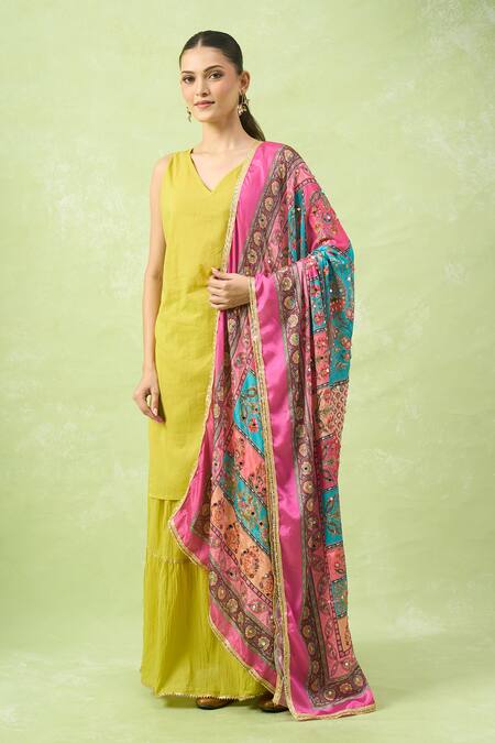 Naintara Bajaj_Multi Color Mirrors Ethnic Motifs Printed Work Dupatta _Online_at_Aza_Fashions