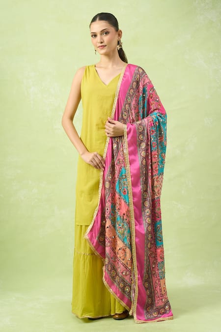 Buy_Naintara Bajaj_Multi Color Mirrors Ethnic Motifs Printed Work Dupatta _Online_at_Aza_Fashions