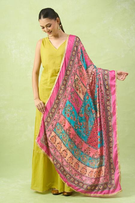 Shop_Naintara Bajaj_Multi Color Mirrors Ethnic Motifs Printed Work Dupatta _Online_at_Aza_Fashions