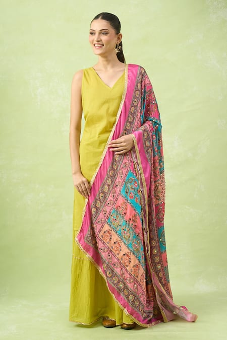 Naintara Bajaj Ethnic Motifs Printed Mirror Work Dupatta 