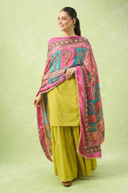 Naintara Bajaj_Multi Color Mirrors Ethnic Motifs Printed Work Dupatta _at_Aza_Fashions