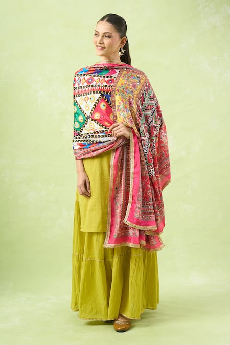 Naintara Bajaj_Multi Color Mirrors Ethnic Motifs Printed Work Dupatta _Online_at_Aza_Fashions