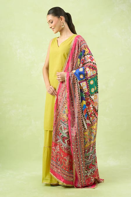 Naintara Bajaj Ethnic Motifs Printed Mirror Work Dupatta 