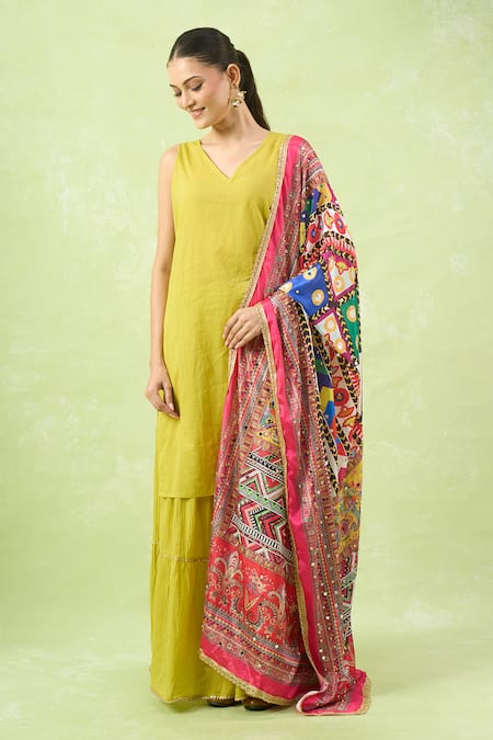 Naintara Bajaj_Multi Color Mirrors Ethnic Motifs Printed Work Dupatta _at_Aza_Fashions