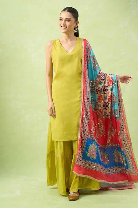 Naintara Bajaj_Multi Color Mirrors, Embroidery Multi-colored Printed Work Dupatta _Online_at_Aza_Fashions