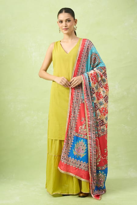 Buy_Naintara Bajaj_Multi Color Mirrors, Embroidery Multi-colored Printed Work Dupatta _Online_at_Aza_Fashions