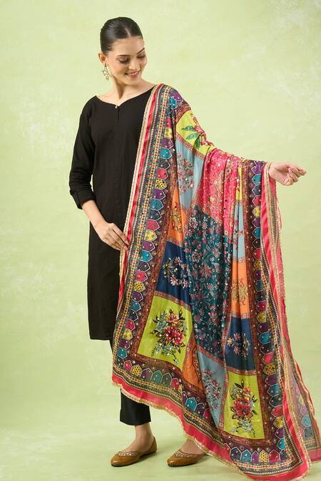 Buy_Naintara Bajaj_Multi Color Mirrors, Embroidery Ethnic Printed Work Dupatta 