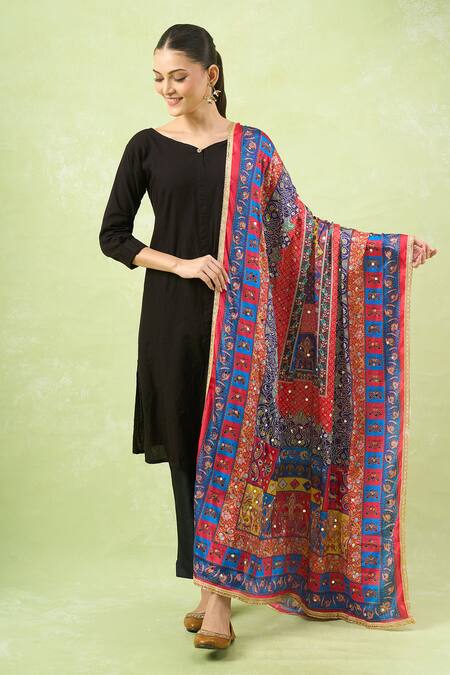 Naintara Bajaj_Multi Color Mirrors Ethnic Printed Work Dupatta _Online_at_Aza_Fashions