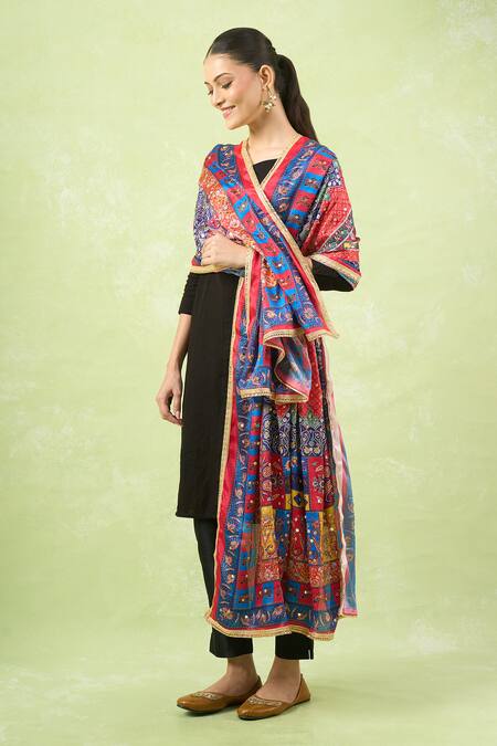 Buy_Naintara Bajaj_Multi Color Mirrors Ethnic Printed Work Dupatta _Online_at_Aza_Fashions