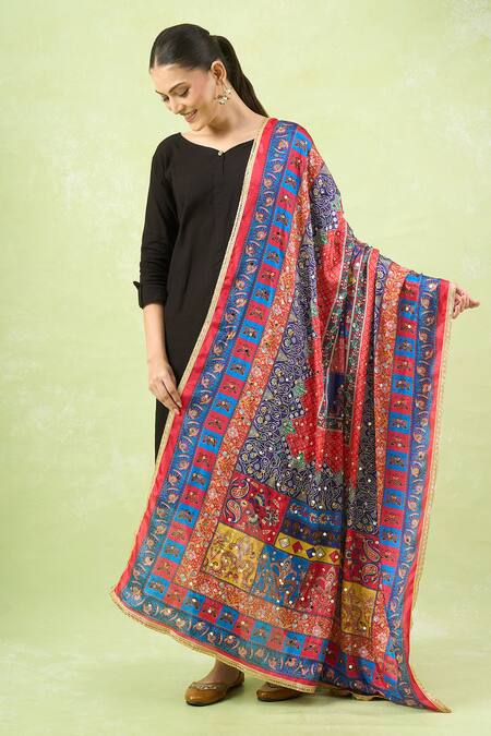 Naintara Bajaj_Multi Color Mirrors Ethnic Printed Work Dupatta _at_Aza_Fashions