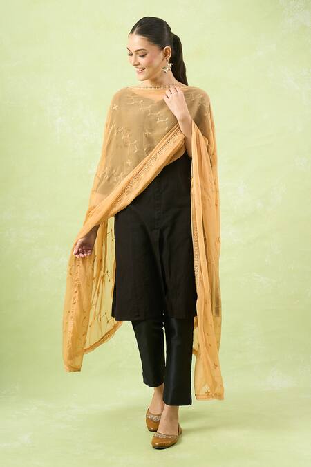 Samyukta Singhania_Gold Embroidered Chiffon Dupatta_Online_at_Aza_Fashions