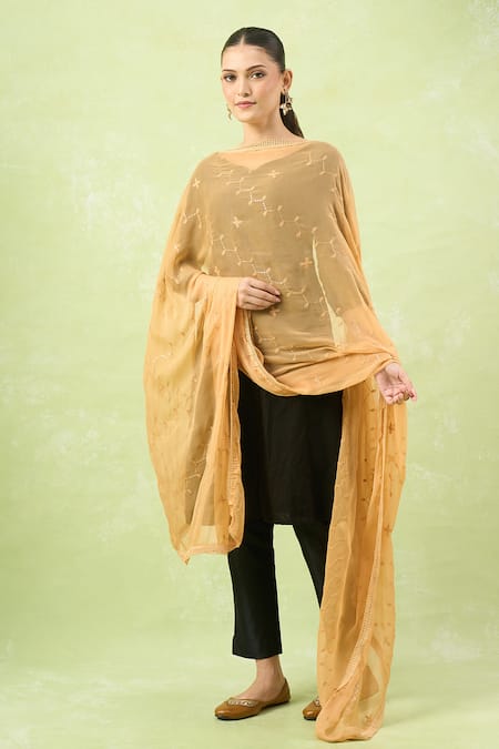Buy_Samyukta Singhania_Gold Embroidered Chiffon Dupatta_Online_at_Aza_Fashions