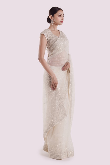 Onaya Off White Organza Sequins, Embroidery Round Neck Designer Saree Set Online at Aza Fashions Onaya_Off White Organza Sequins, Embroidery Round Neck Designer Saree Set _Online_at_Aza_Fashions