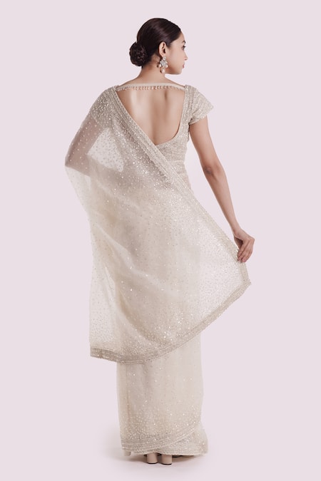 Onaya Designer Off White Organza Saree Set 