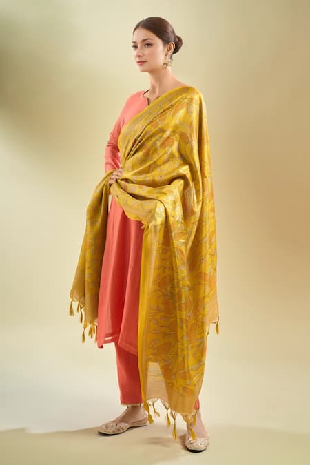 Samyukta Singhania Printed Mustard Dupatta 
