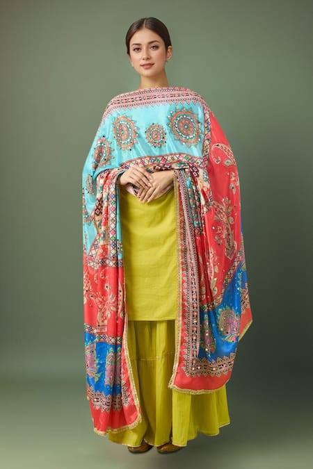 Samyukta Singhania Multi-Colored Printed Mirror Work Dupatta 