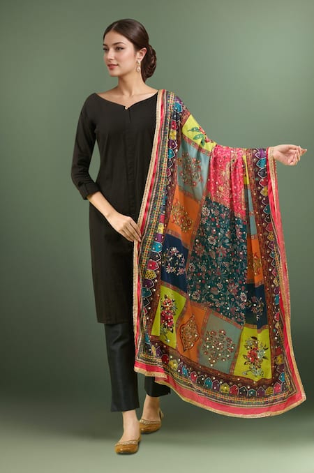 Samyukta Singhania Multi Color Mirrors, Embroidery Ethnic Printed Work Dupatta 