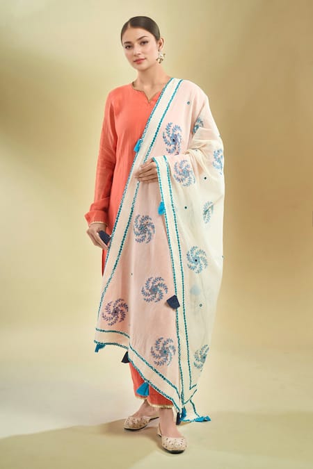 Samyukta Singhania Embroidered Aqua Blue Dupatta with Mirror Work 