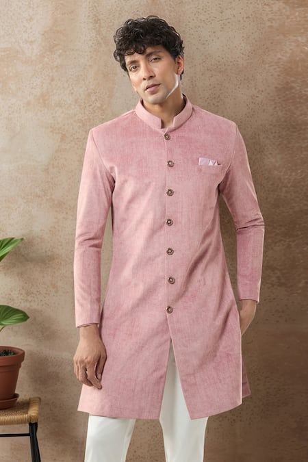Buy_Arihant Rai Sinha_Pink Swad Velvet Semi Indo Sherwani Set 
