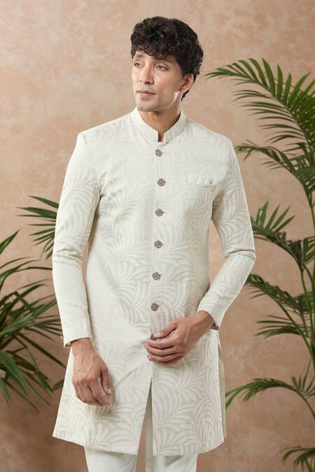 Shop_Arihant Rai Sinha_Gold Woven Jacquard Sherwani And Pollo Pant _Online_at_Aza_Fashions