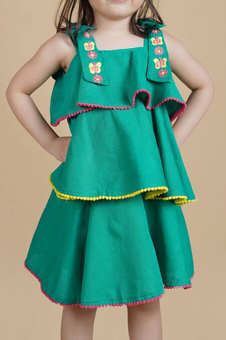 Petite Pomme_Green Cotton Tiered Frock_at_Aza_Fashions