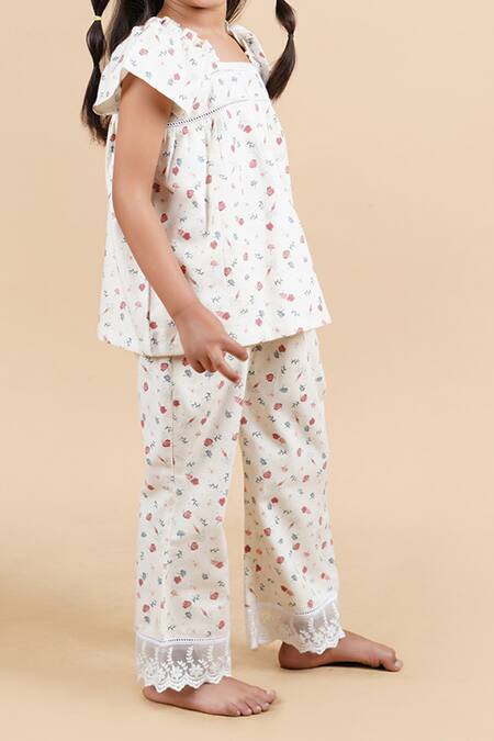 Buy_Petite Pomme_Off White Cotton Lace Floral Print Kids Pant Set_Online_at_Aza_Fashions