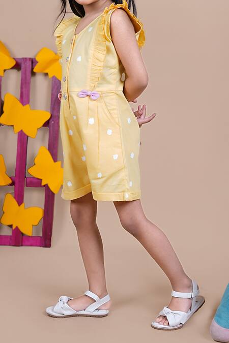 Petite Pomme_Yellow Cotton Ruffled Jumpsuit_at_Aza_Fashions