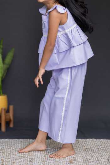 Buy Petite Pomme Lilac Cotton Ruffles Top And Pant Set Online at Aza Fashions Buy_Petite Pomme_Lilac Cotton Ruffles Top And Pant Set_Online_at_Aza_Fashions