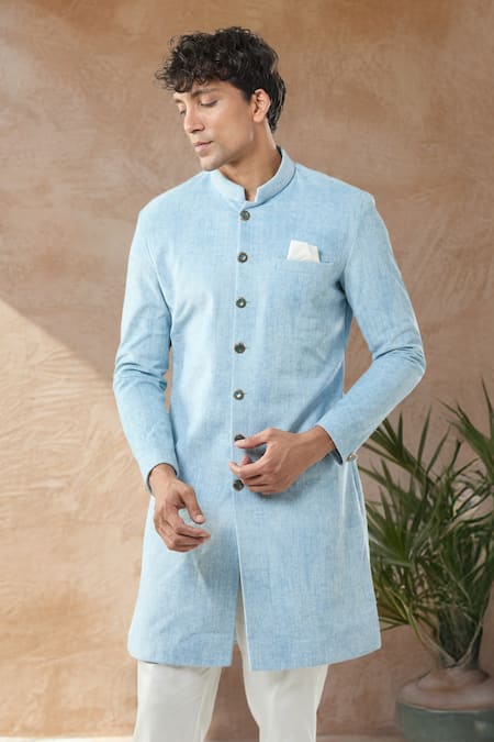 Buy_Arihant Rai Sinha_Blue Swad Velvet Sherwani And White Pollo Pant 