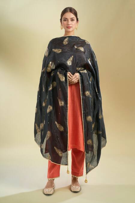Samyukta Singhania Black Printed Silk Dupatta 