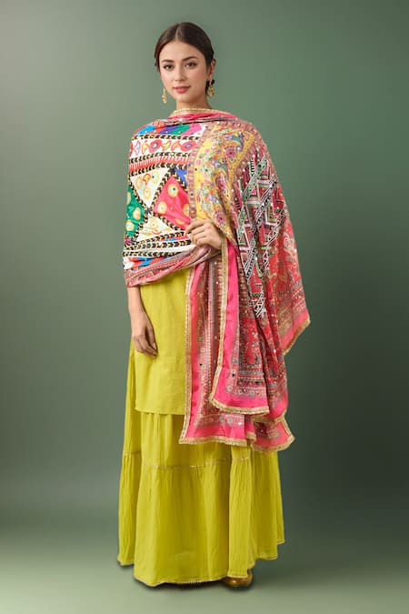 Samyukta Singhania Ethnic Motifs Printed Mirror Work Dupatta 