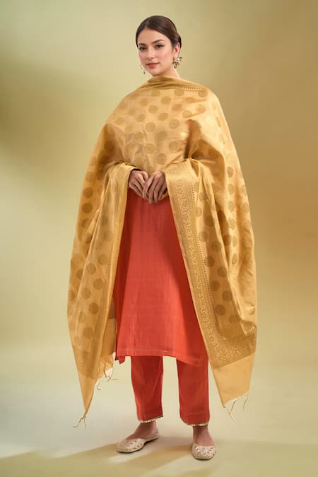 Samyukta Singhania Fawn & Gold Zari Dupatta 