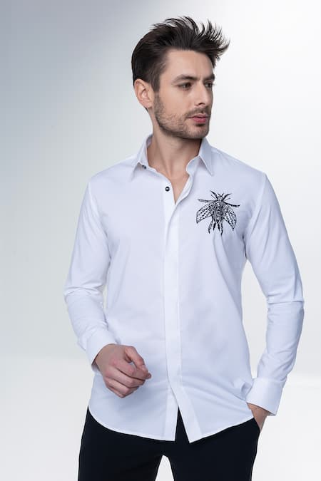 AMIT ARORA Hand-Embroidered White Casual Shirt 