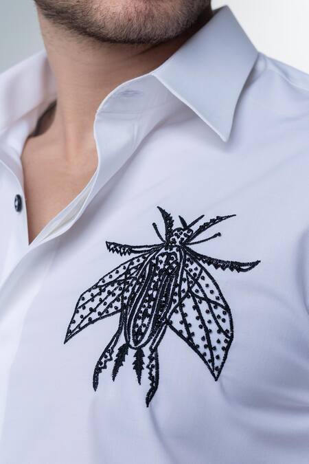 Amit Arora_White Acetate Embroidery Casual Shirt _Online_at_Aza_Fashions