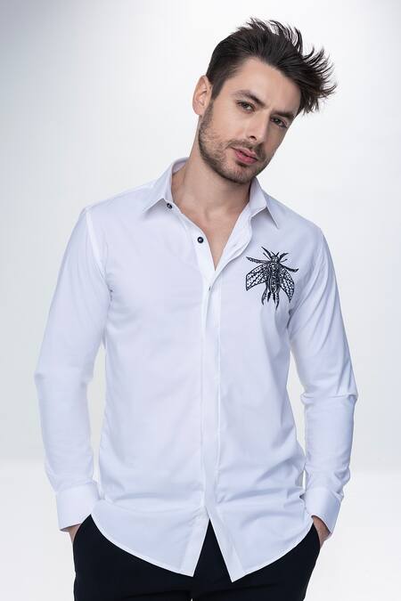 Buy_Amit Arora_White Acetate Embroidery Casual Shirt _Online_at_Aza_Fashions