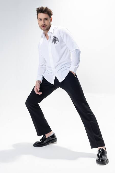 Shop_Amit Arora_White Acetate Embroidery Casual Shirt _Online_at_Aza_Fashions