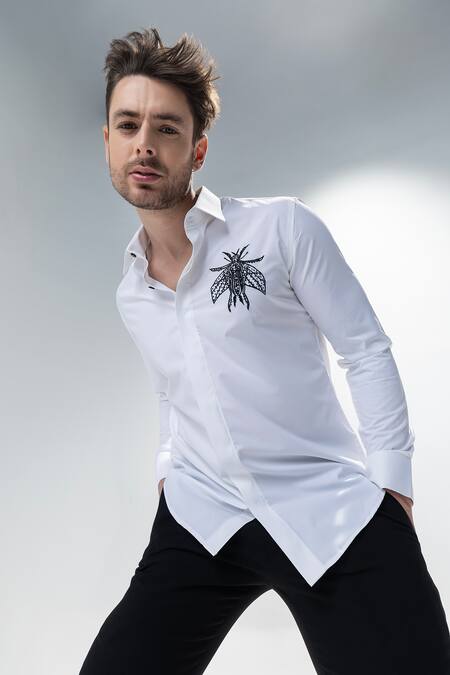 Amit Arora_White Acetate Embroidery Casual Shirt _at_Aza_Fashions