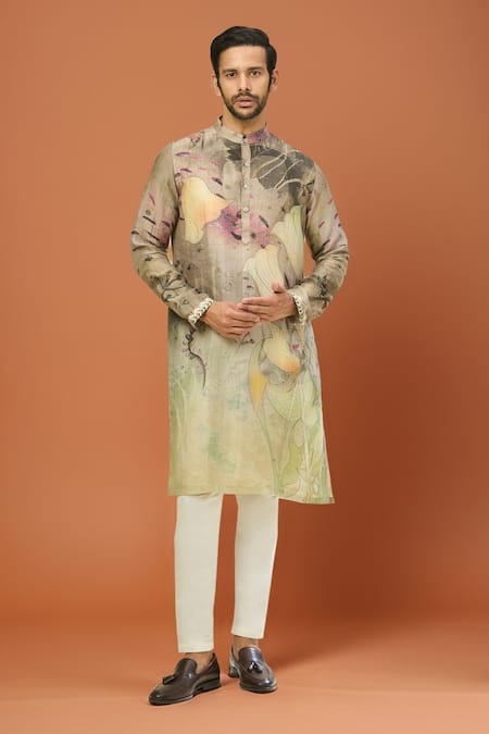 Arihant Rai Sinha Printed Silk Linen Kurta Set 
